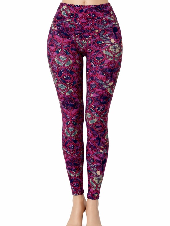 LuLaRoe Pants - LuLaRoe Vibrant Pink Patterned Stretch Leggings EUC